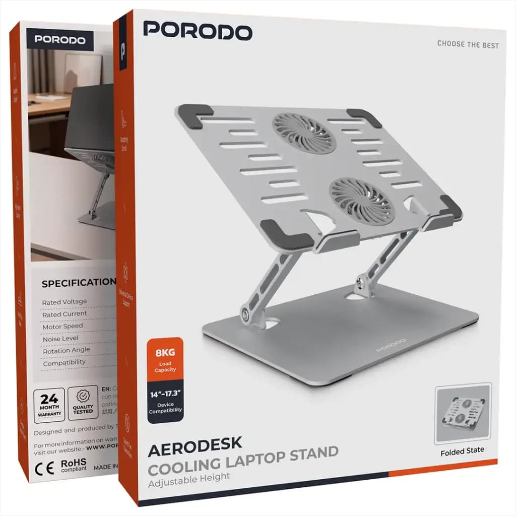 Porodo Adjustable Laptop Stand with Cooling Fans