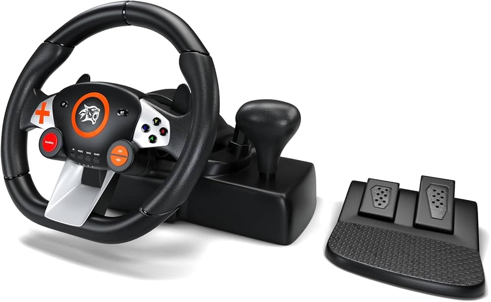 Gaming Steering Wheel with Pedals and Gear Shifter