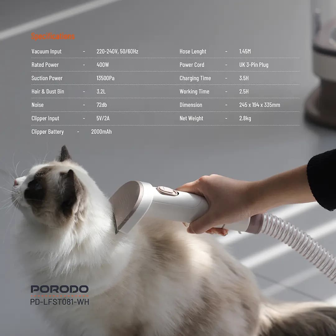 Porodo Lifestyle Pet Grooming Kit Trimmer & Vacuum
