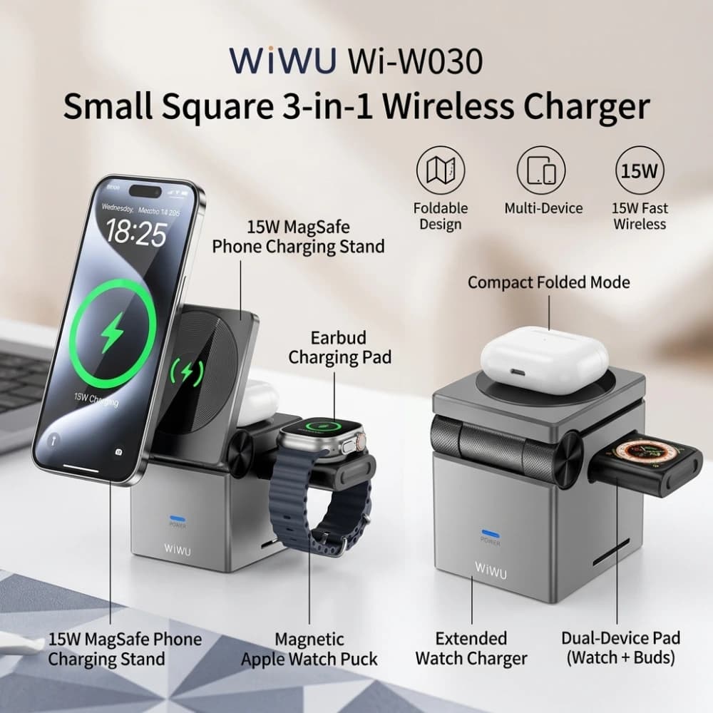 3-in-1 Wireless Charging Station with USB Hub