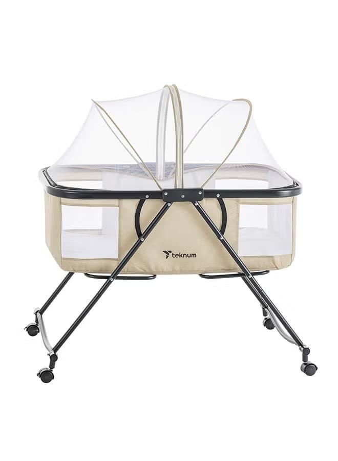 Teknum 3-in-1 Baby Cot Cradle with Mosquito Net & Wheels