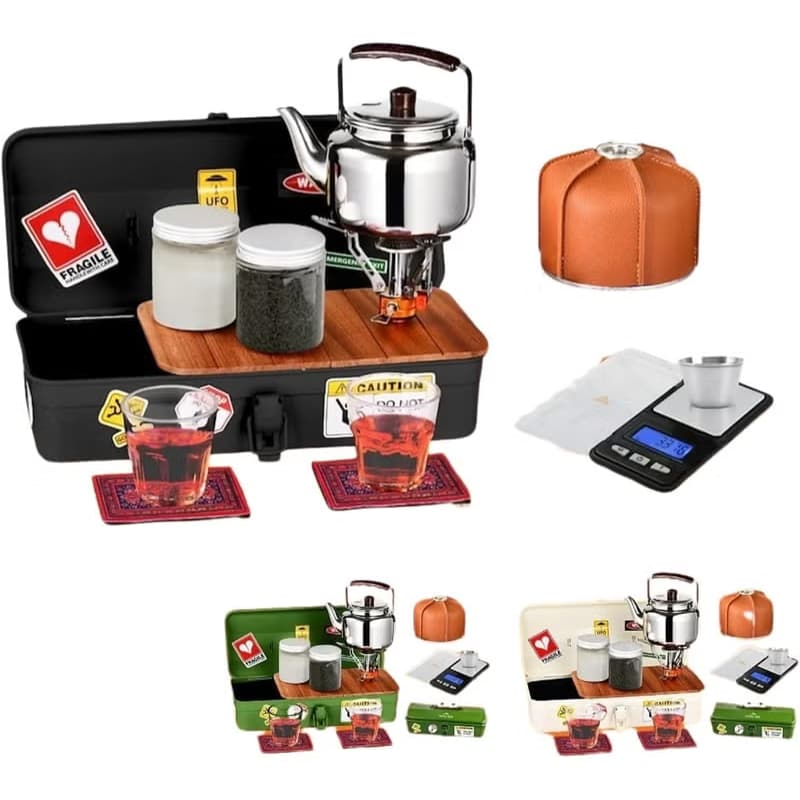 Tea Estate Outdoor Portable Tea Set Box with Kettle and Stove