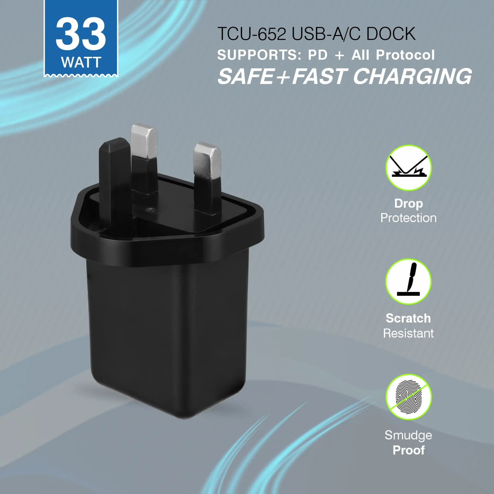ERD TCU-652 USB A/C DUAL CHARGER BLK 33W
