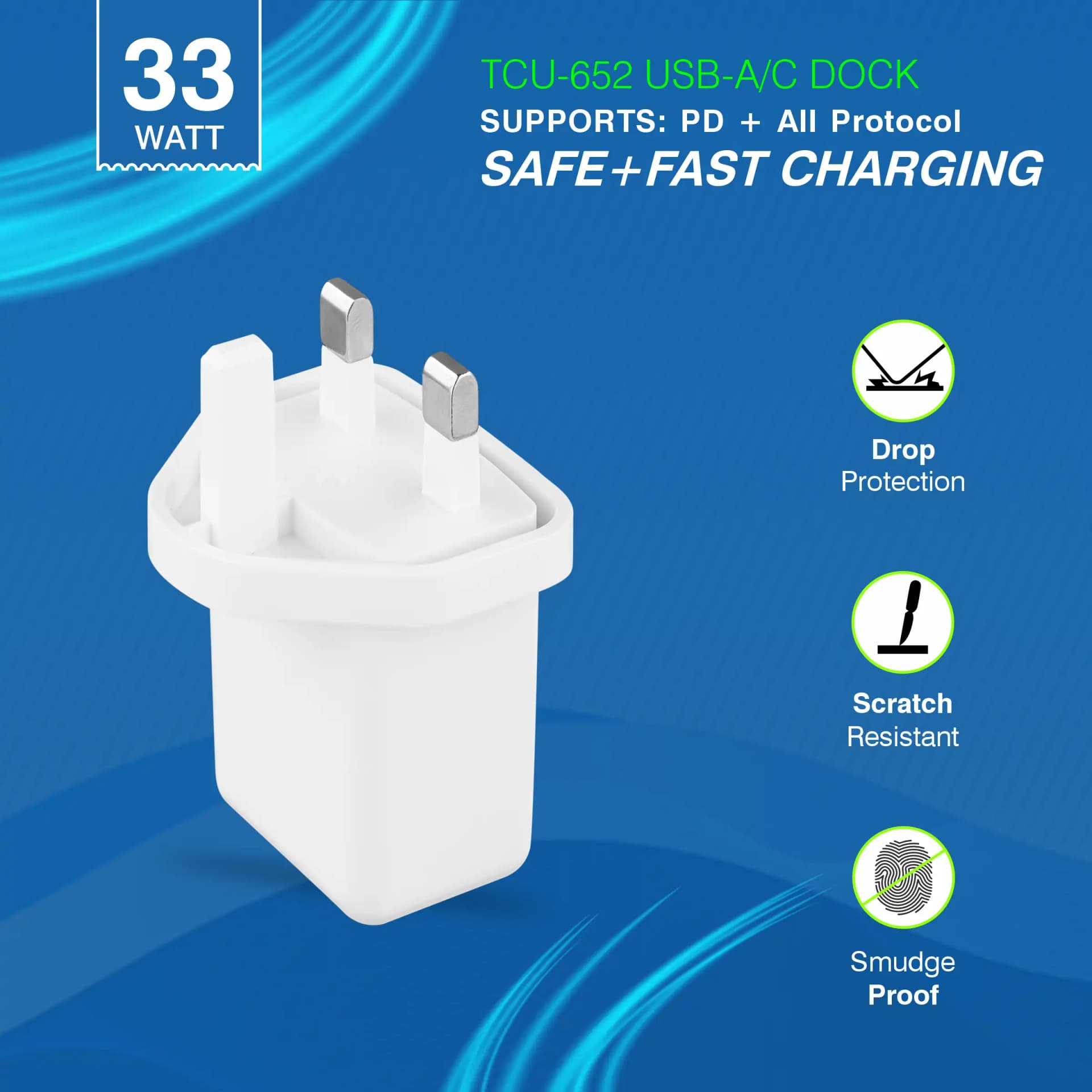 ERD TCU-652 USB A/C DUAL CHARGER WHT 33W
