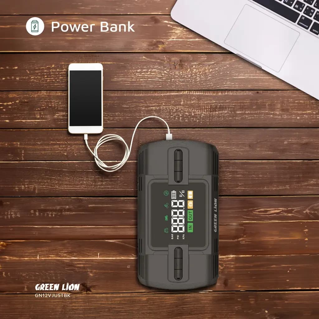 Green Lion 12V Jump Starter 12000 mAh Power Bank | Flash Light| Air Compressor