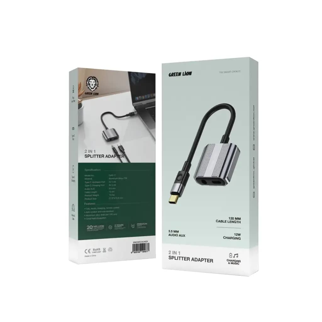 Green Lion 2 In 1 Type-C to AUX & Type-C Splitter Adapter