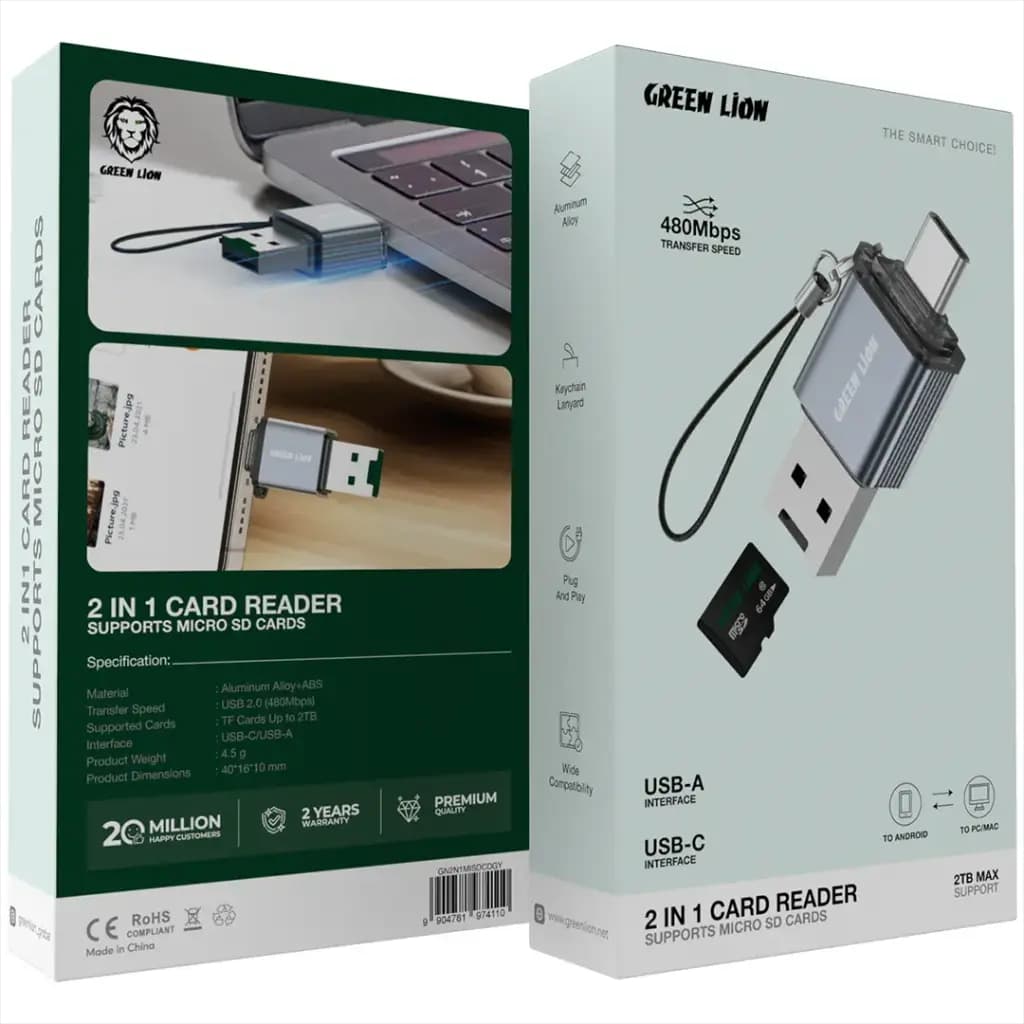 Green Lion 2 in1 Card Reader - Micro SD Cards