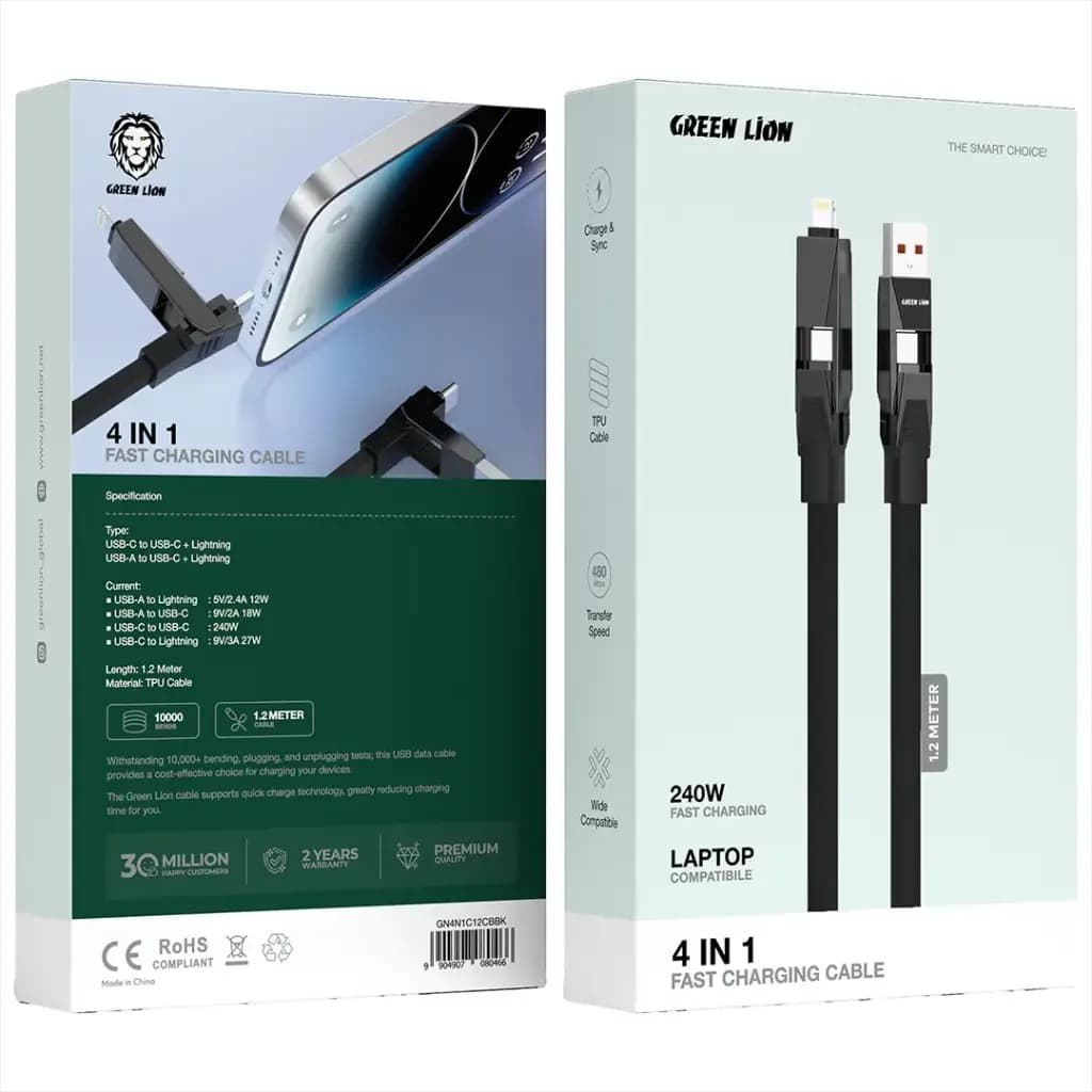 Green Lion 4 in 1 Fast Charging Cable 240W 1.2M Cable