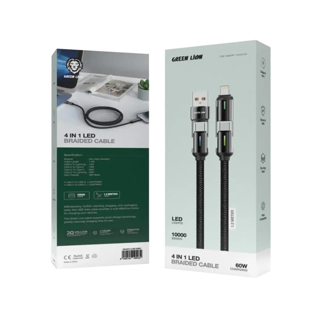 Green Lion 4 in 1 LED Braided Cable 60W