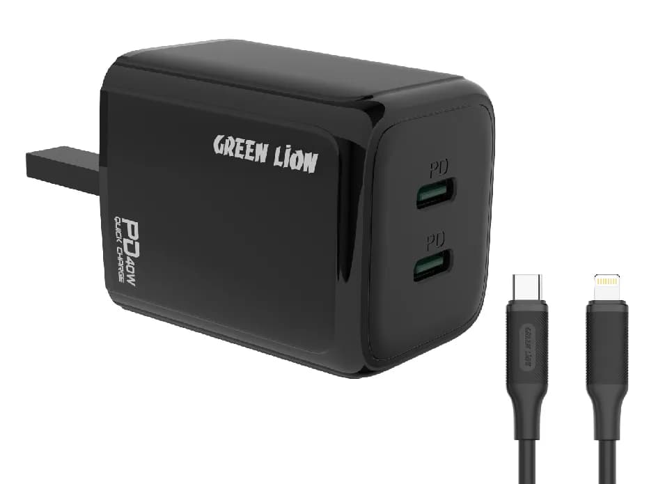 Green Lion 40W Dual PD Wall Charger With USB-C To Lightning Cable 1M UK