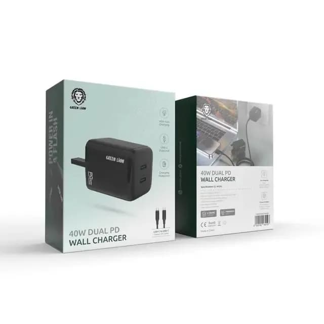 Green Lion 40W Dual PD Wall Charger With USB-C To USB-C Cable 1M UK