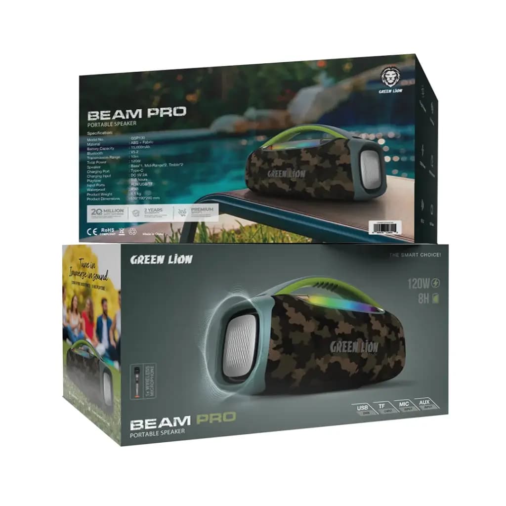 Green Lion Beam Pro Portable Speaker with Microphone 120W