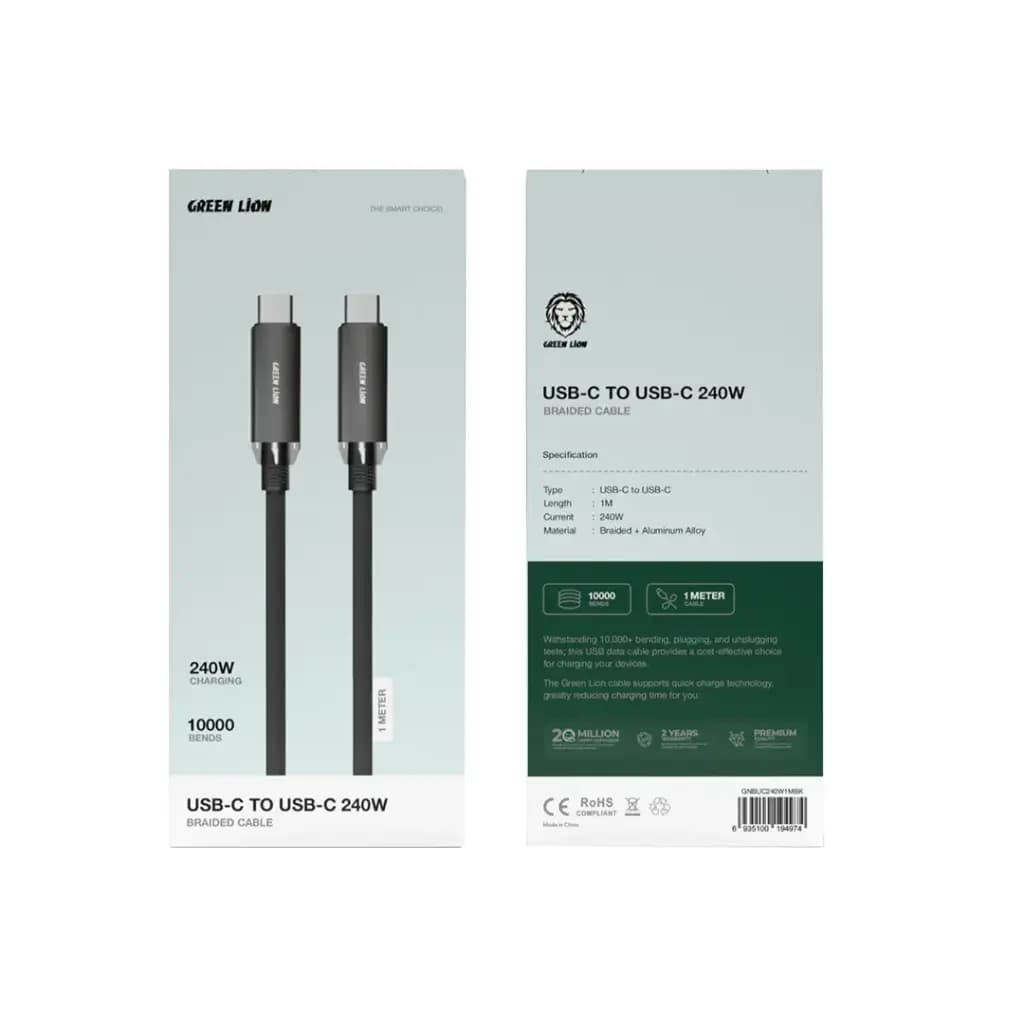 Green Lion Braided Type-C to Type-C Cable 240W 1 mtr