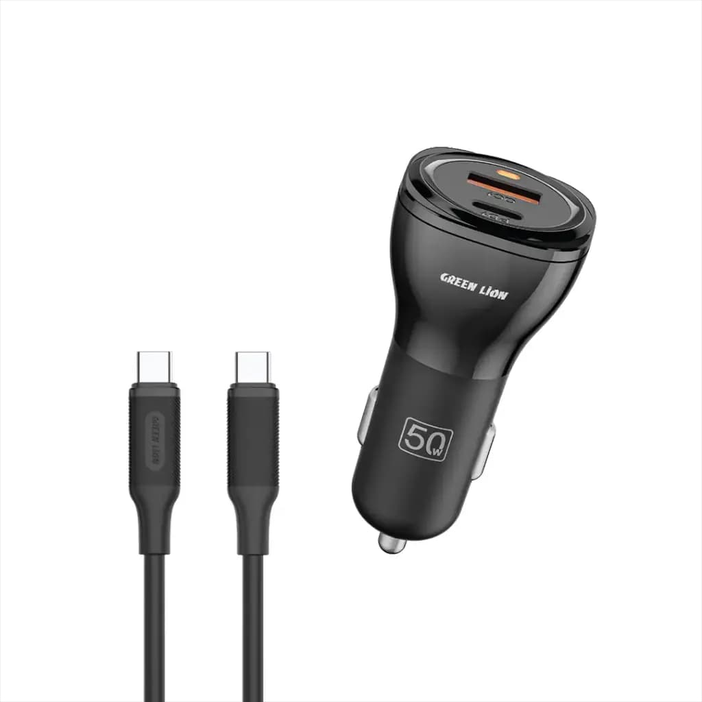 Green Lion Dual Port Car Charger 50W (PD 30W + QC 20W) With USB-C to Lightning Cable 1M