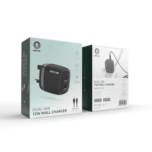 Green Lion Dual USB 12W Wall Charger With USB-A To Micro Cable 1M UK