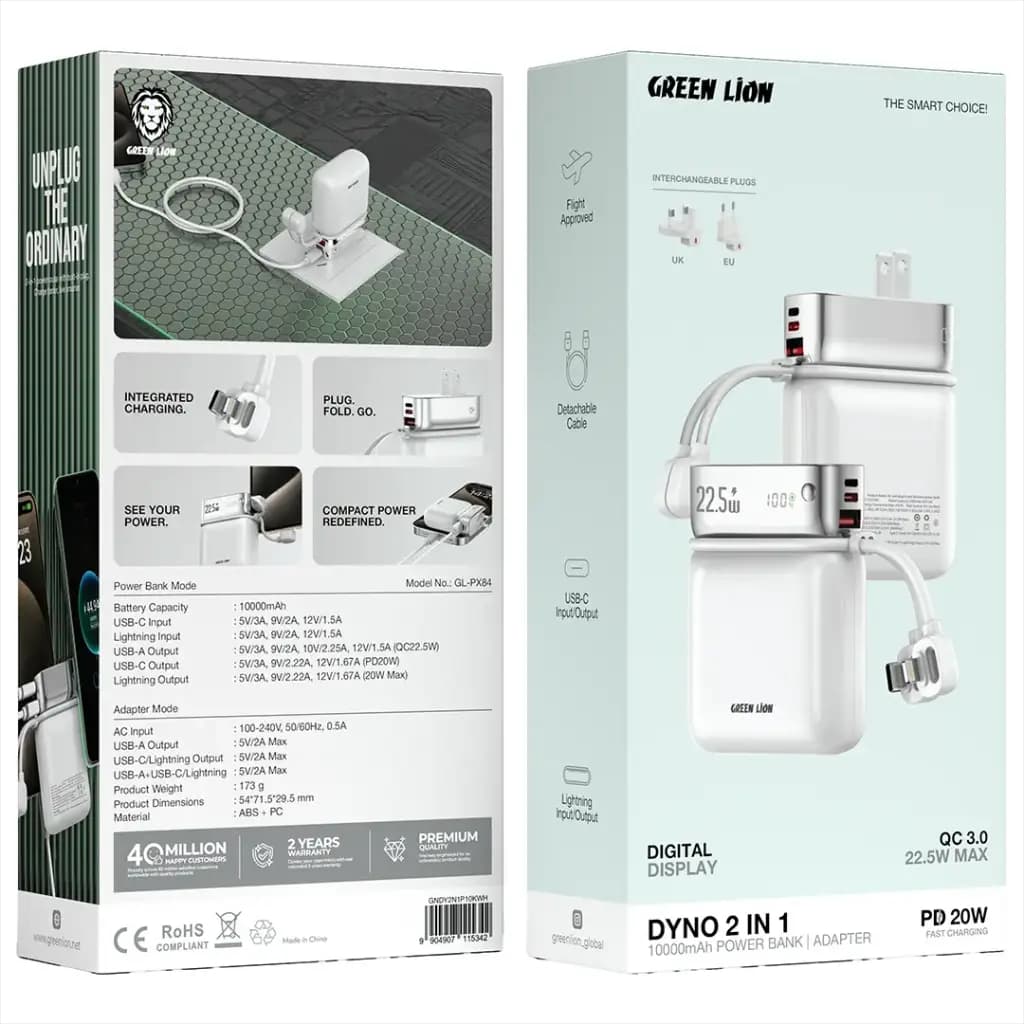 Green Lion DYNO 2 in 1 10000mAh Power Bank and Adapter PD 20W