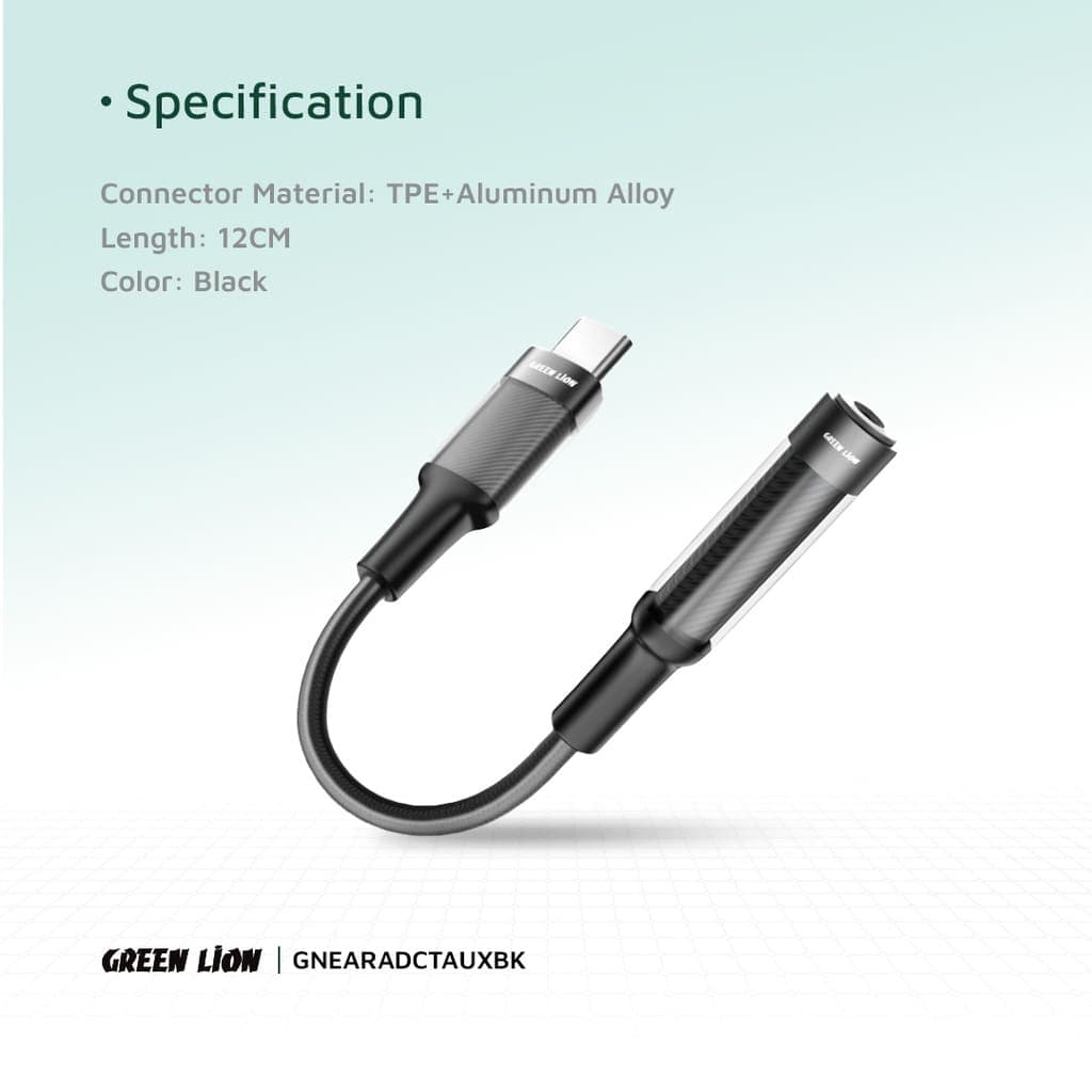 Green Lion Earphone Adapter (12cm) USB-C to 3.5 Audio Jack