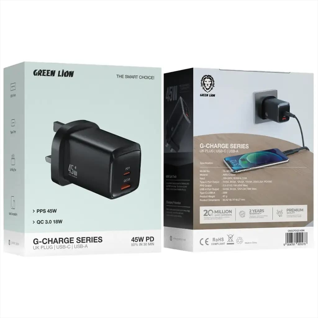 Green Lion G-Charge Series Dual Port Wall Charger PD+QC 45W