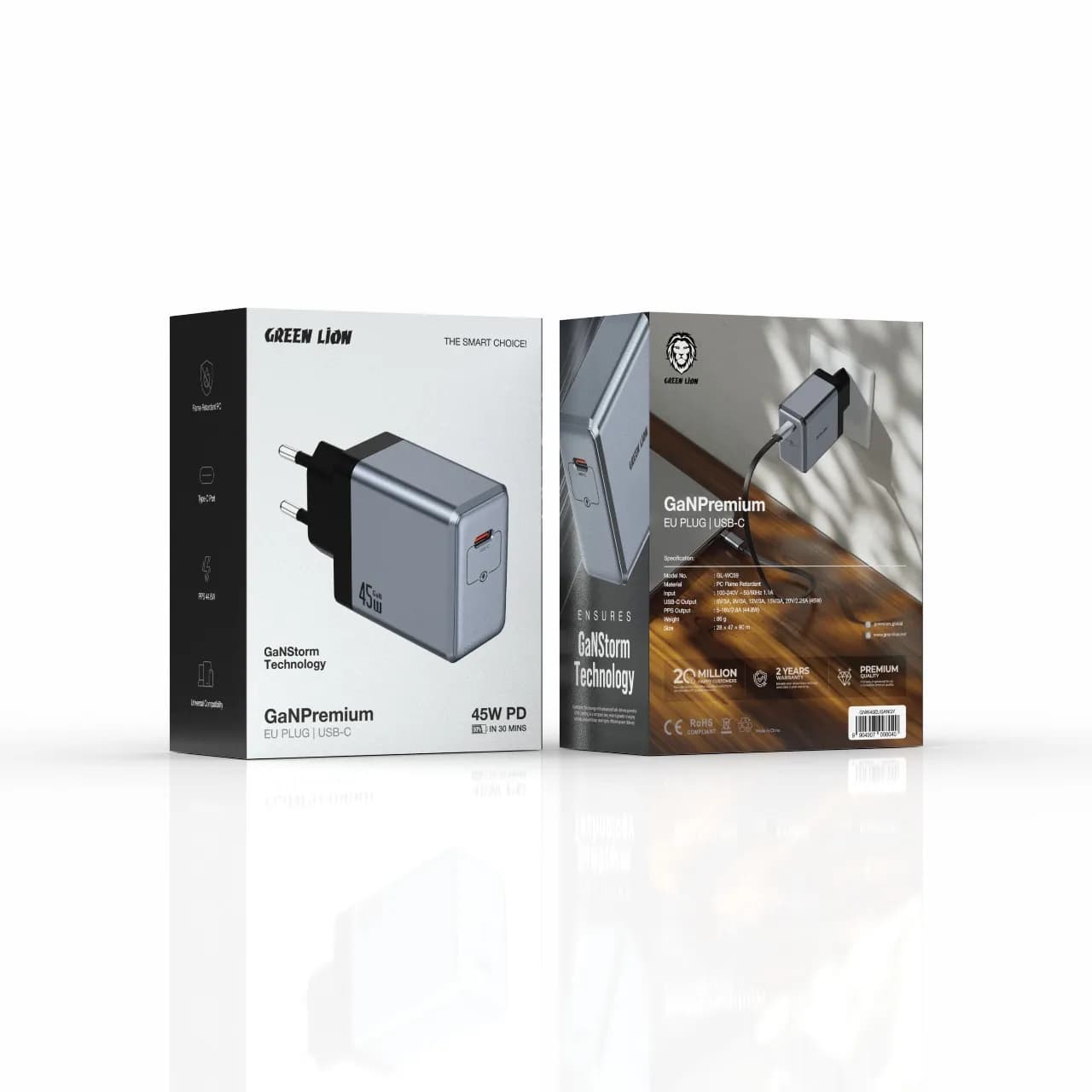 Green Lion Gan Premium EU Plug Wall Charger PD 45W