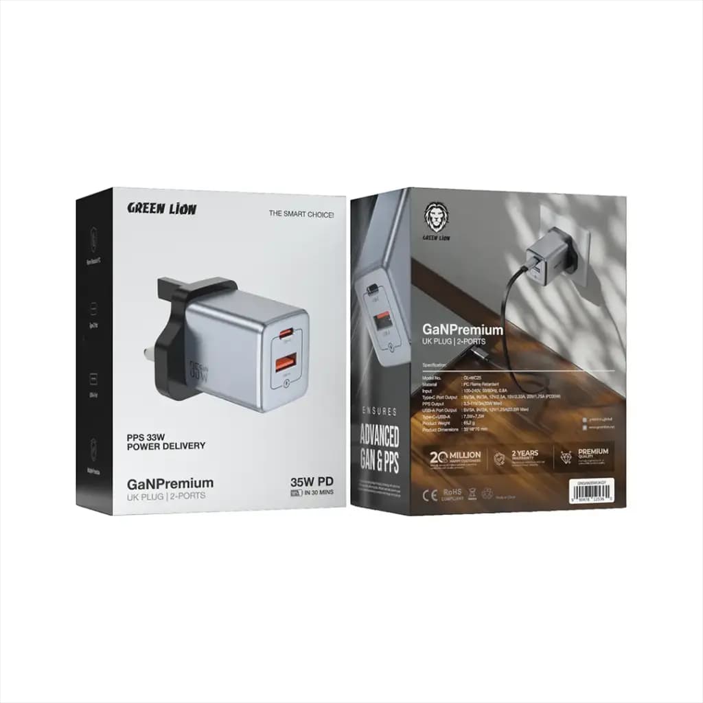 Green Lion GaNPremium UK Plug Wall Charger PD 35W