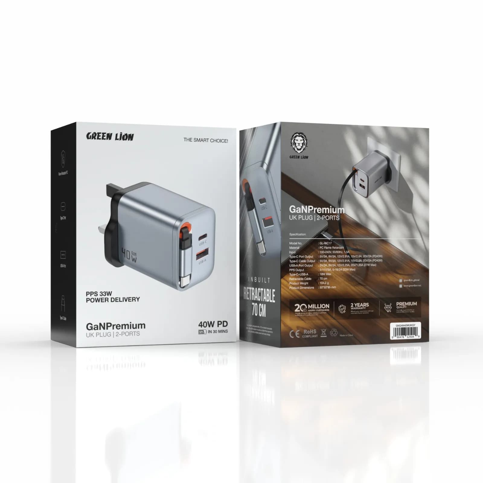 Green Lion GaNPremium UK Plug Wall Charger PD 40W