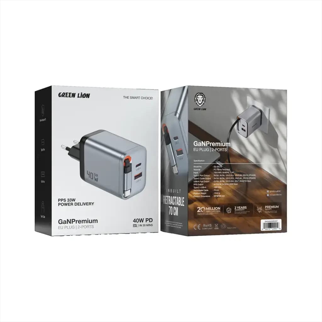 Green Lion GaNPremium UK Plug Wall Charger PD 45W