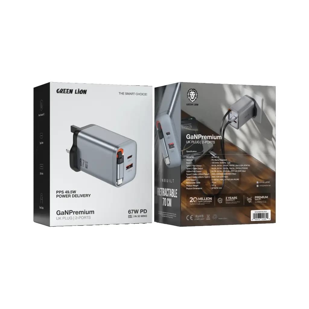 Green Lion GaNPremium UK Plug Wall Charger PD 67W