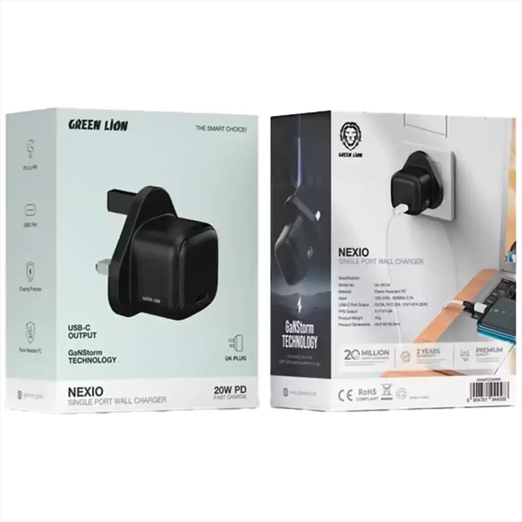 Green Lion NEXIO Single Port Wall Charger UK Plug 20W 1C