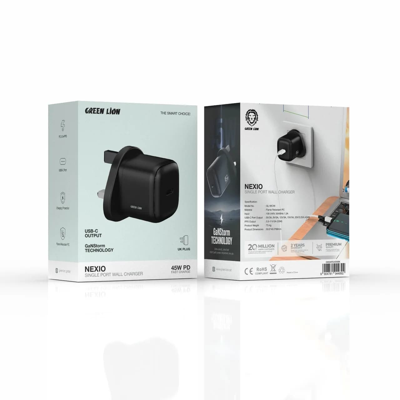 Green Lion NEXIO Single Port Wall Charger UK Plug 45W 1C