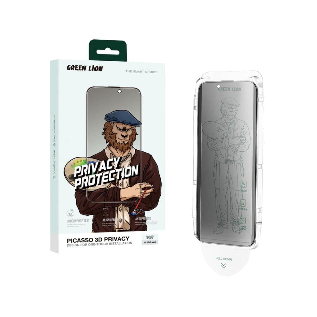 Green Lion Picasso 3D Privacy Glass With Alignment Tray for iPhone 16 Series