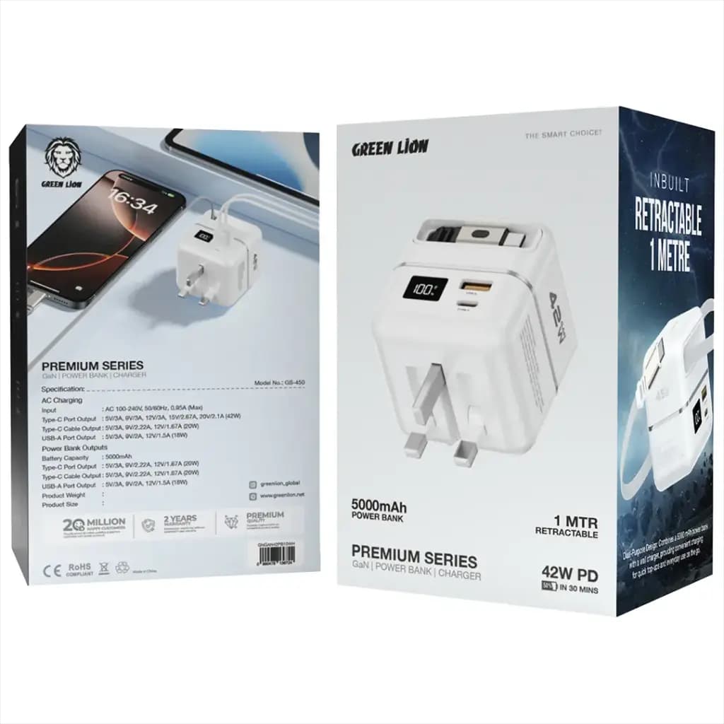 Green Lion Premium Series Charger + Power Bank 5000mAh 42W