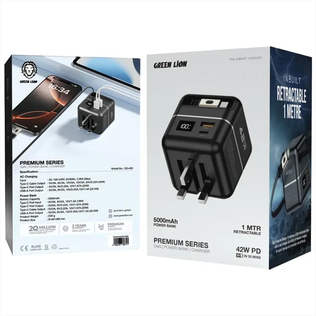 Green Lion Premium Series Charger + Power Bank 5000mAh 42W