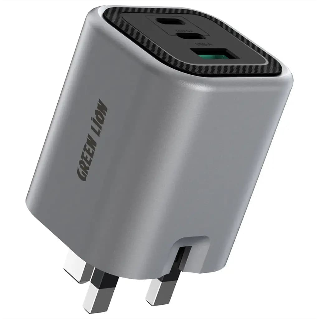 Green Lion Premium Series UK Plug Wall Charger - 3 Port, PD 65W, C to C Cable