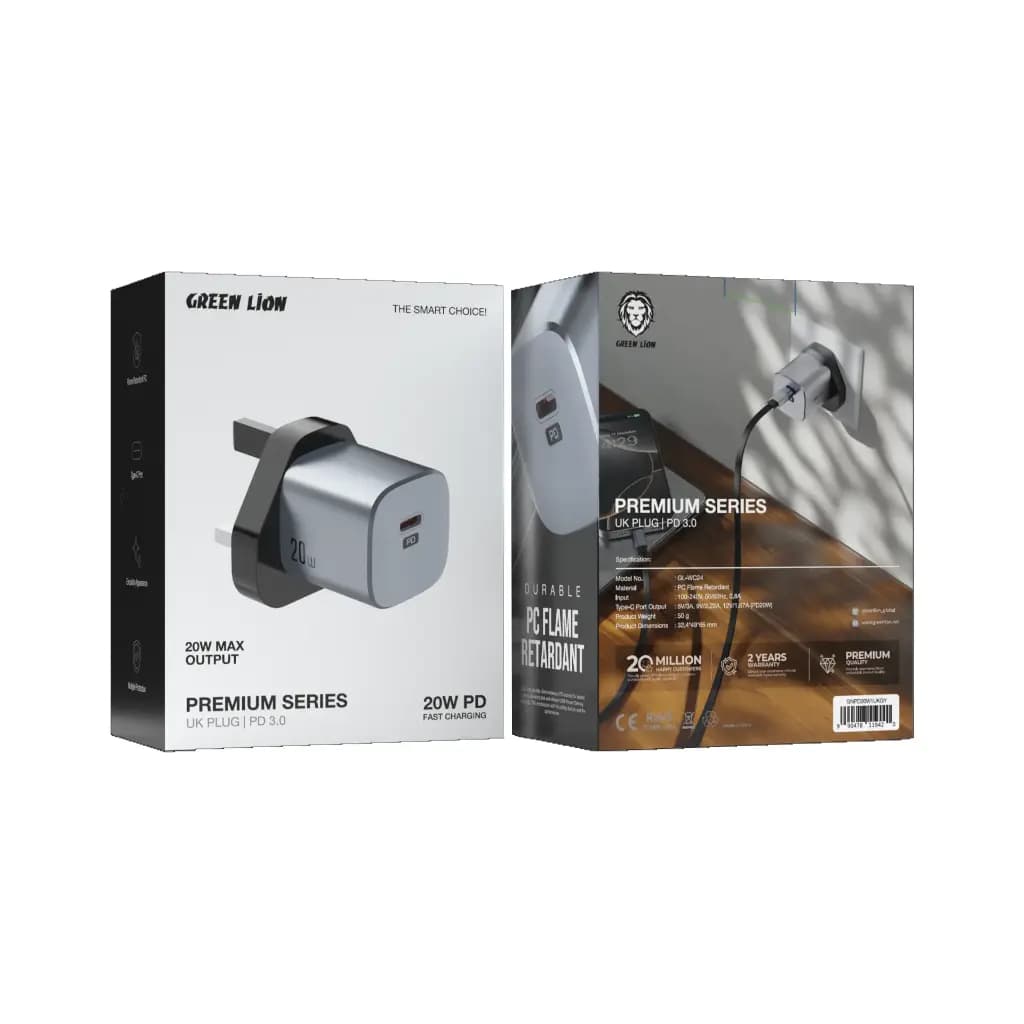 Green Lion Premium Series UK Plug Wall Charger PD 20W