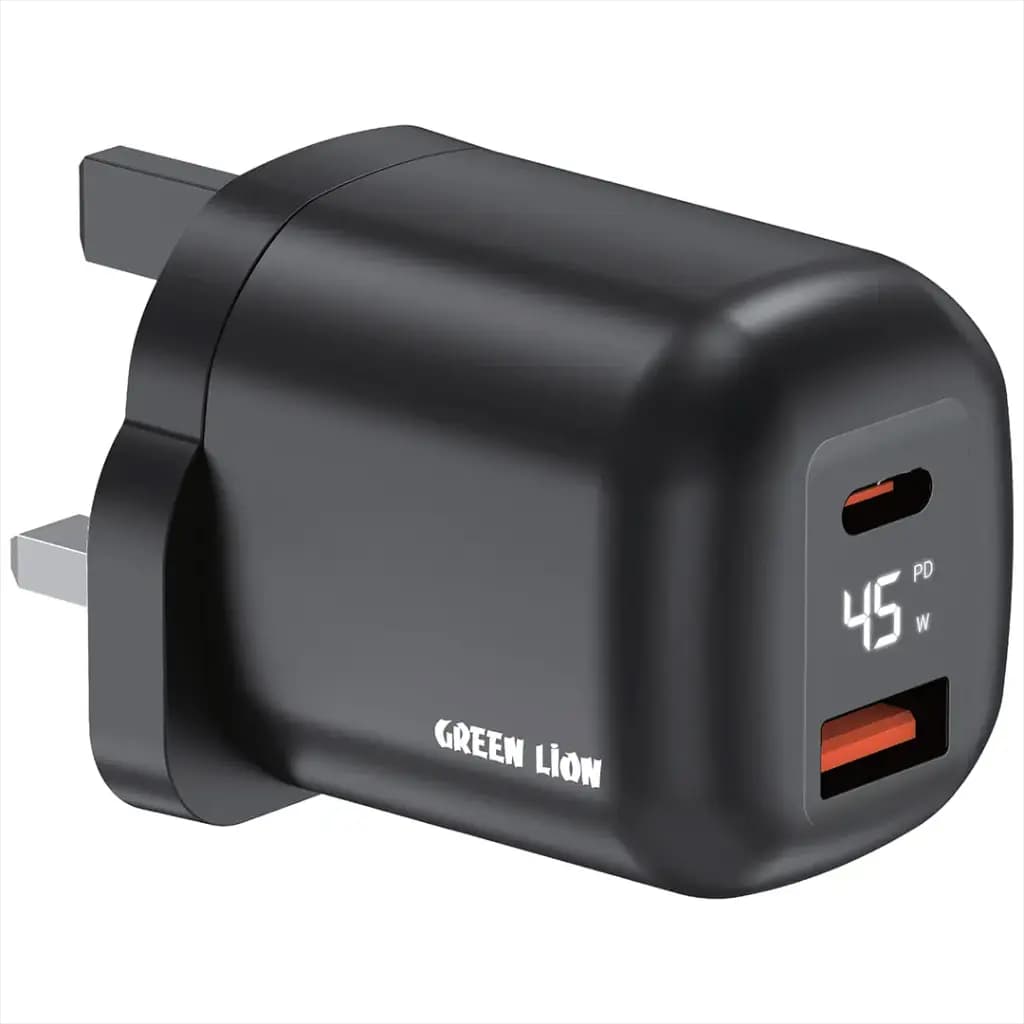 Green Lion Q- SERIES UK Plug GaN Charger USB-C&A Port PD45W+ QC3.0