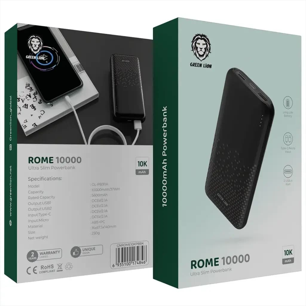 Green Lion Rome 10000mAh Dual USB-A Power Bank