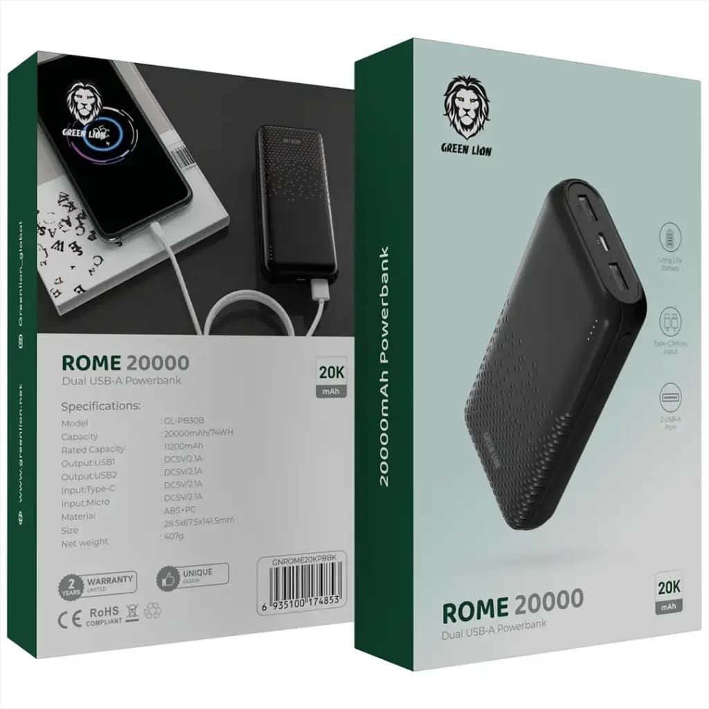 Green Lion Rome 20000mAh Dual USB-A Power Bank