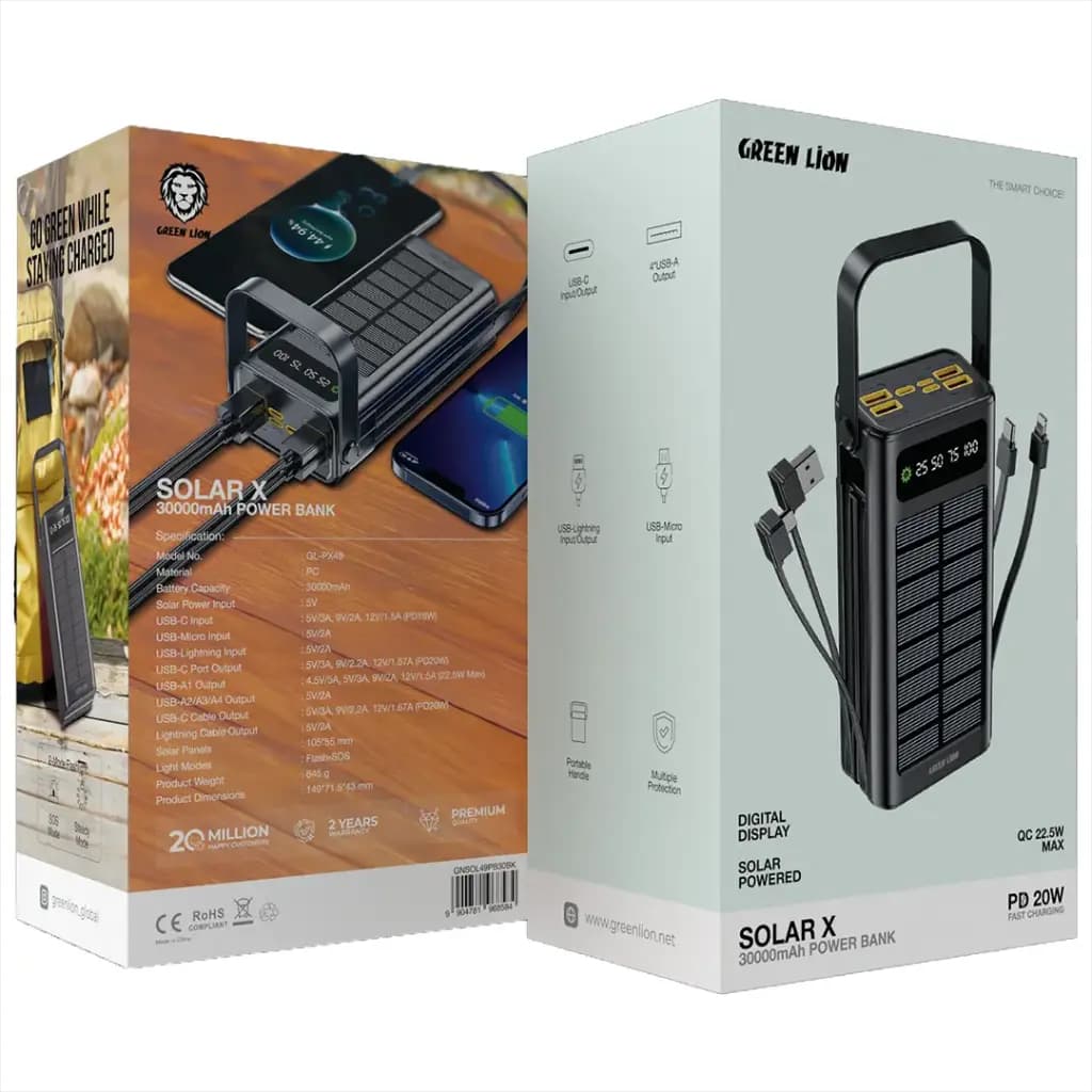 Green Lion Solar X 30000mAh Power Bank PD 20W