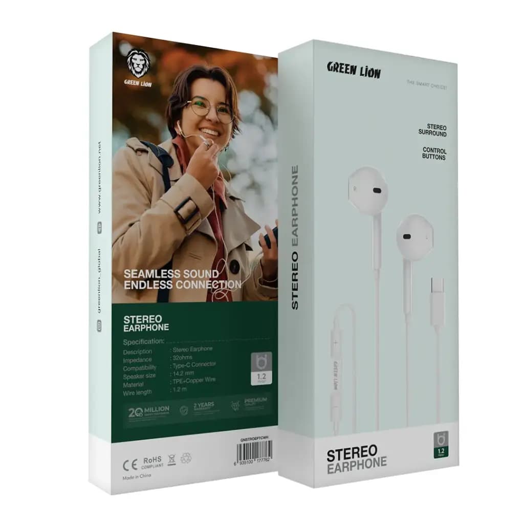 Green Lion Stereo Earphone With Type-C Connector