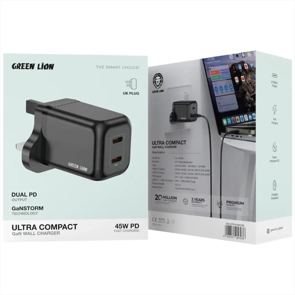 Green Lion Ultra Compact GaN Wall Charger Dual PD 45W