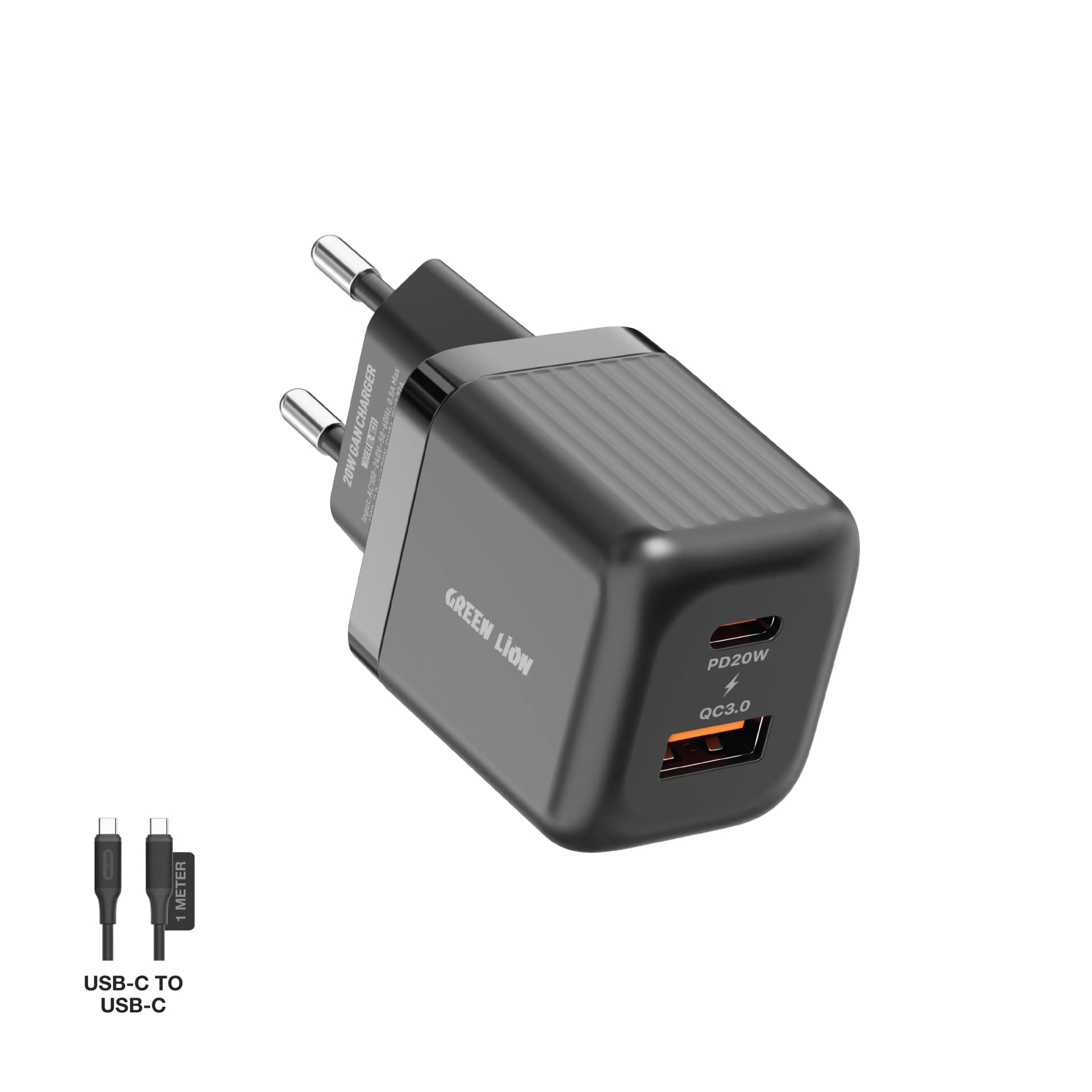 Green Lion Ultra Compact GaN Wall Charger EU Pin C to L PD20W + QC3.0