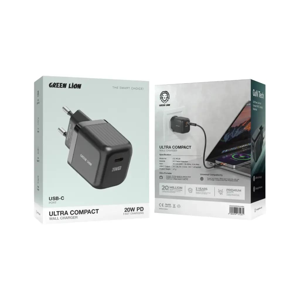 Green Lion Ultra Compact GaN Wall Charger EU Pin USB-C PD 20W