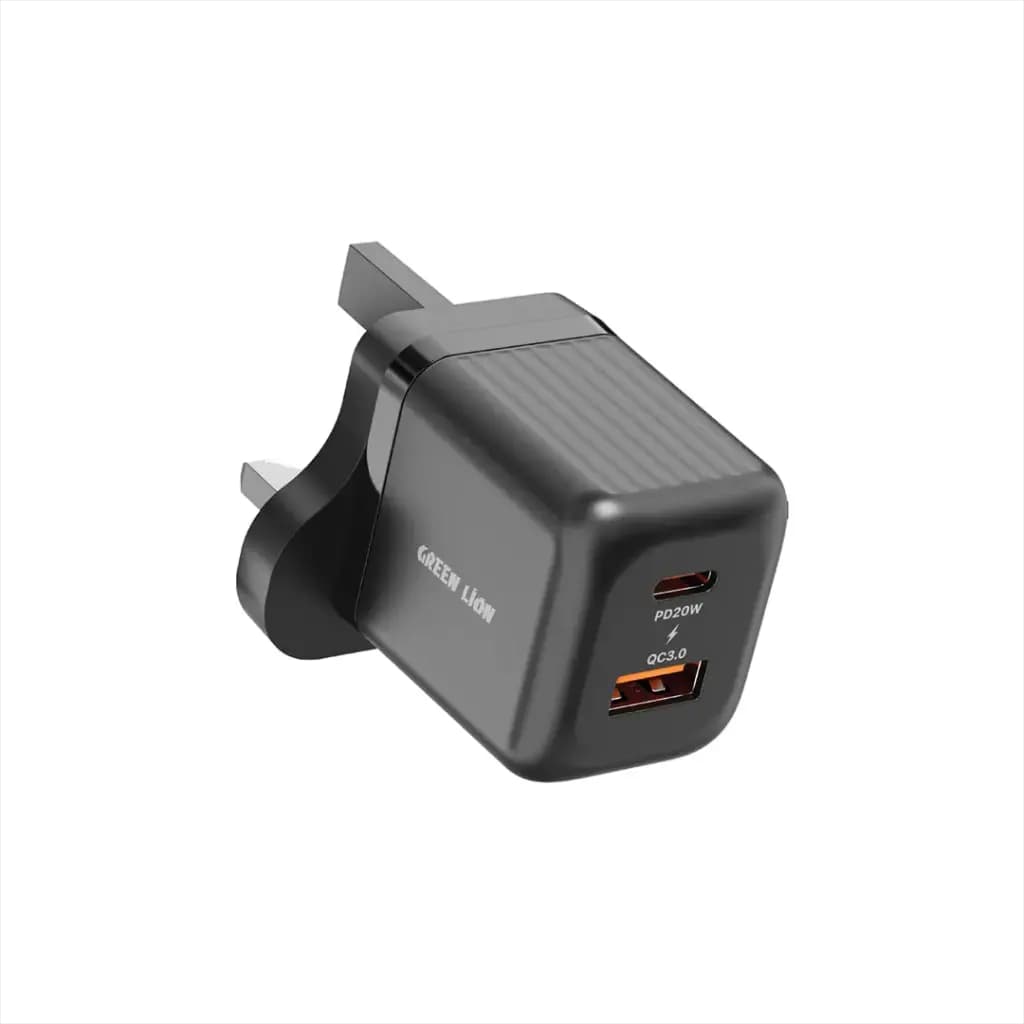Green Lion Ultra Compact GaN Wall Charger UK Pin A+C PD20W + QC3.0