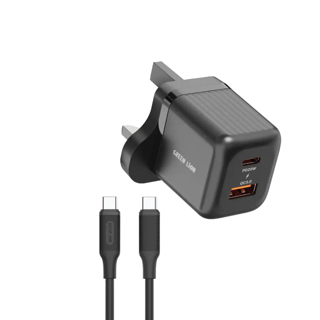 Green Lion Ultra Compact GaN Wall Charger UK Pin C to C PD20W + QC3.0