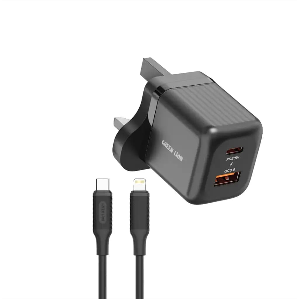 Green Lion Ultra Compact GaN Wall Charger UK Pin C to L PD20W + QC3.0