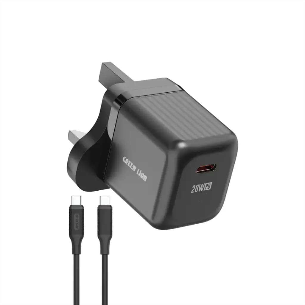 Green Lion Ultra Compact GaN Wall Charger UK Pin USB-C PD 20W C to C