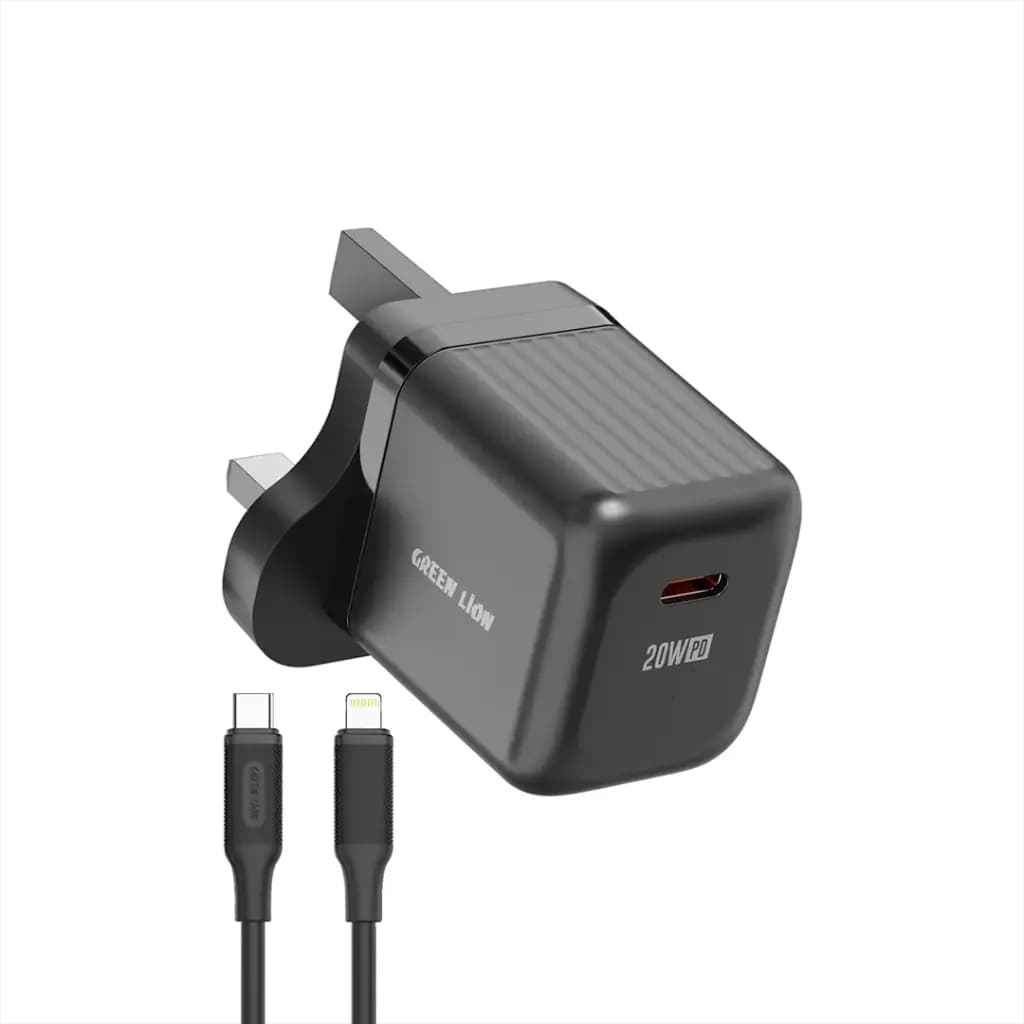 Green Lion Ultra Compact GaN Wall Charger UK Pin USB-C PD 20W C to L