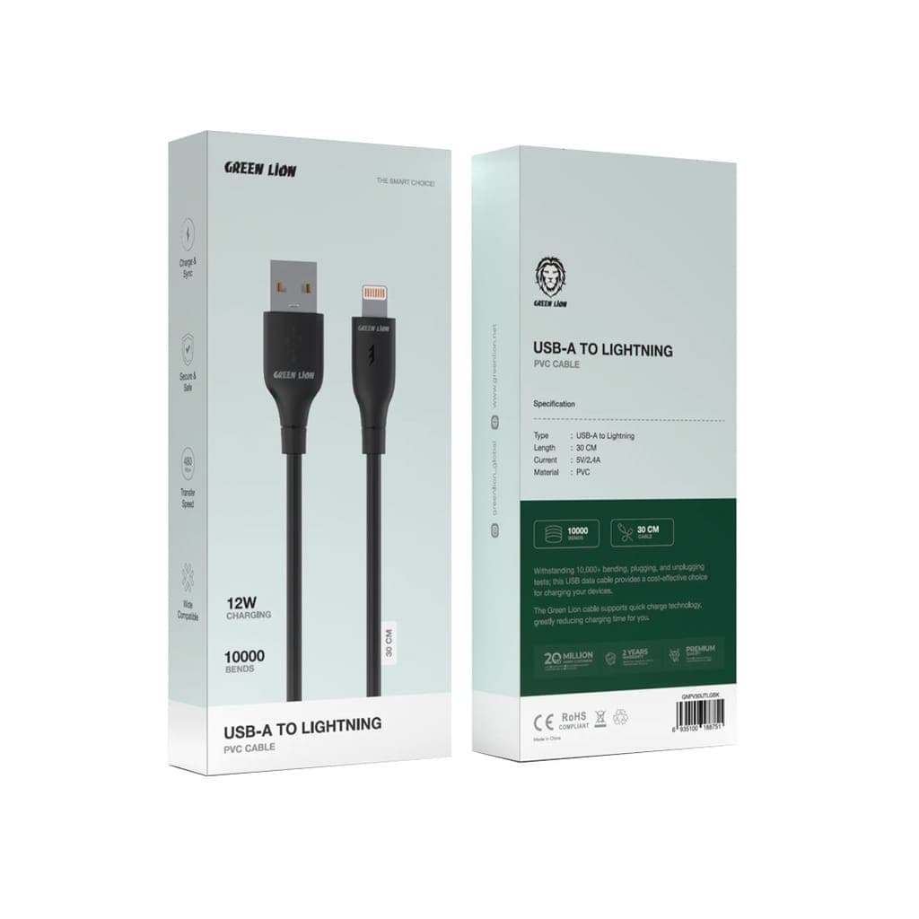 Green Lion USB-A to Lightning PVC Cable 30 CM