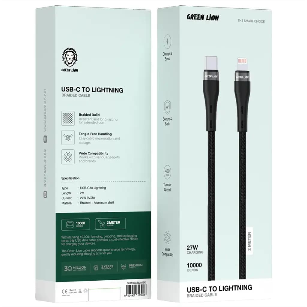 Green Lion USB-C to Lightning Braided Cable 2M