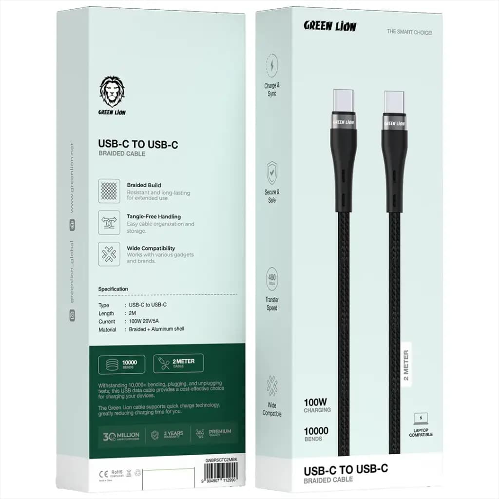 Green Lion USB-C To USB-C Braided Cable 2M